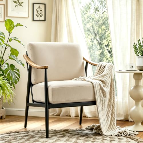 Modern Accent Chair for Living Room Bedroom Mid Century Arm Chair Upholstered Office Accent Chair Comfy Waiting Room Chair with Metal Frame