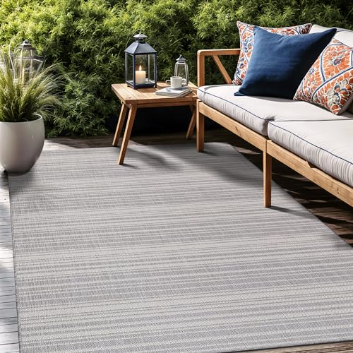 Stripe Outdoor Rug 8x10 Washable Outside Carpet for Indoor Patio Porch Waterproof Easy Cleaning Non Shedding Area Rugs Gray 8 x 10