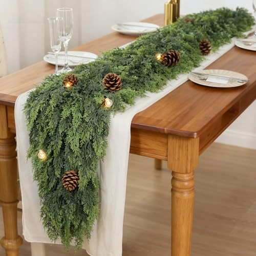 9FT 1Pcs Lifelike Touch Artificial Christmas Cedar Garland for Mantle Decor