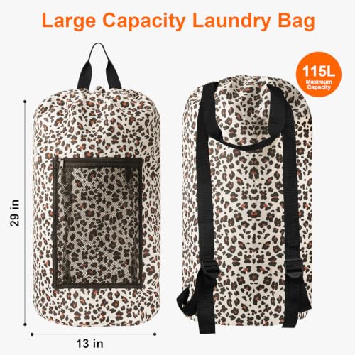 Laundry Bag Backpack Durable Laundry Bag with Shoulder Straps and Mesh Pockets Portable Laundry Hamper Dirty Clothes Bag for College
