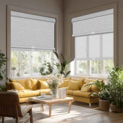 Cordless Dual Roller Shades.Maze White.54 W x 64" H