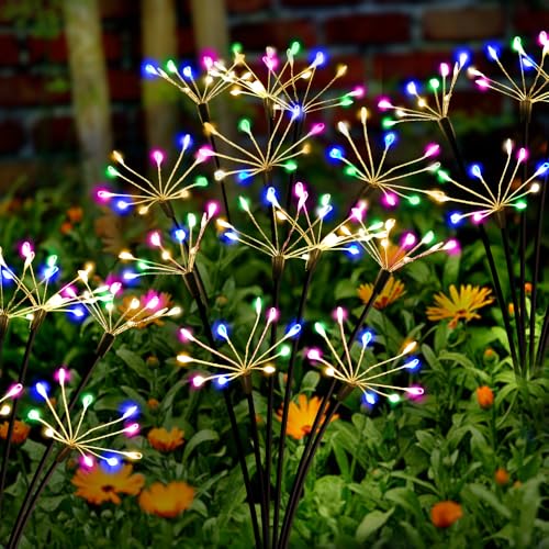 Solar Garden Lights Outdoor Waterproof Decorative Solar Lights for Outside 2 Pack with120 LED Swaying Fairy Firework Light Yard Garden Decor (2 Count)
