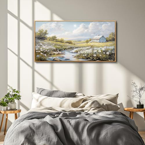 Wall Art For Living Room Large Canvas Wall Decor For Bedroom Flower Watercolour Painting Office Decoration Countryside Scenery Mural Artwork Ready To Hang Home Decor 24x48 In Wood Framed