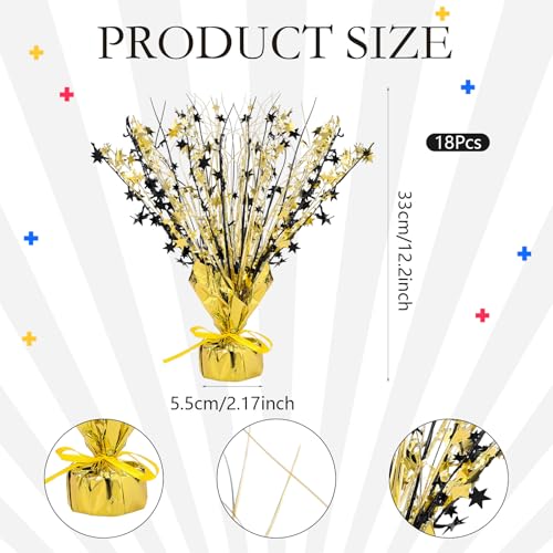 18 Pcs Black Gold Foil Spray Centerpiece Table Decoration for Party (18 Count)