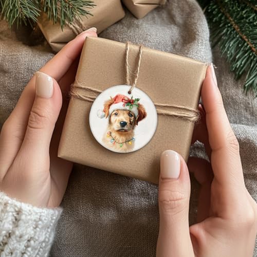Santa Golden Retriever Puppy Christmas Ceramic Ornament