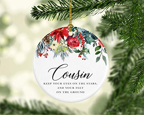 Round Ceramic Porcelain Christmas Tree Ornament Keepsake Gift for Cousins
