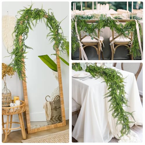 2Pc Artificial Boston Ferns Garland 5.8Ft Green Fake Greenery Vines (11.6 Foot)