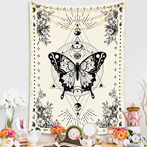 Boho Butterfly Tapestry Small Tapestry Tarot Tapestries Moon Phase Aesthetic Tapestries Wall Hanging for Bedroom and Living Room Decor Butterfly 44×60 Inches