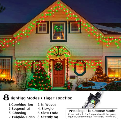 Red and Green Christmas Lights Outdoor Icicle Lights for Outside 66ft 640L