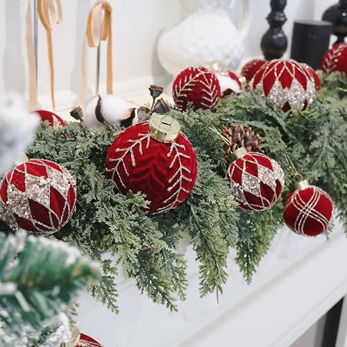 3.15IN Velvet Christmas Ornaments with Glitter (12 Count)