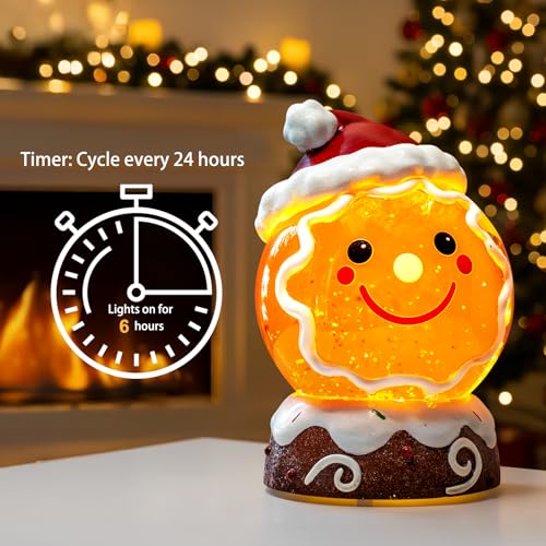 Christmas Music Snowglobe Water Lantern Gingerbread Man Smiling Wind Lantern with Christmas Hat Decoration Table Centerpiece Used for Home PartyDecoration
