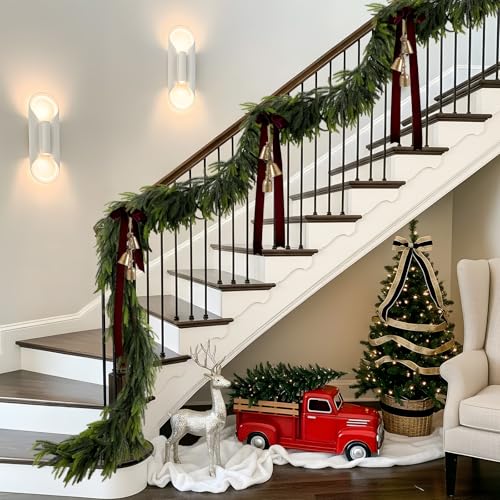 9FT Christmas Norfolk Pine Garland Real Touch Pine Artificial Garlands Faux Greenery Garland Winter Christmas Garland for Table Mantle Fireplace Indoor Outdoor Xmas Decorations (6 Count)