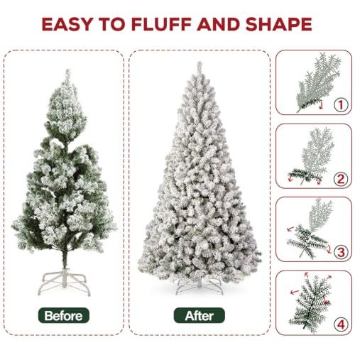 7 ft Prelit Snow Flocked Christmas Tree with 300 Warm White LEDs