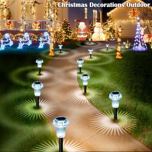 Solar Lights Outdoor 12 Pack Pathway Lights 6000K LED Waterproof Cold White Mushroom Shape for Garden Driveway Walkway Landscape Path Lawn Yard Decor (12 Count)