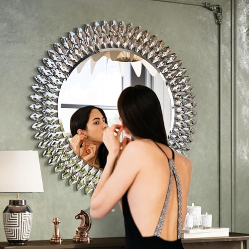 28" Jeweled Luxury Round Decorative Wall Mirror