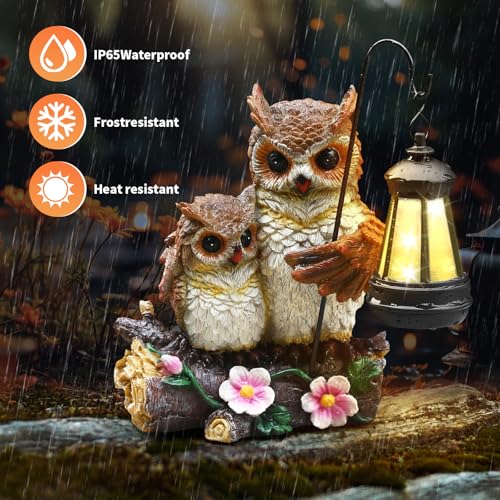 Garden Owls Statue with Solar LED Lantern