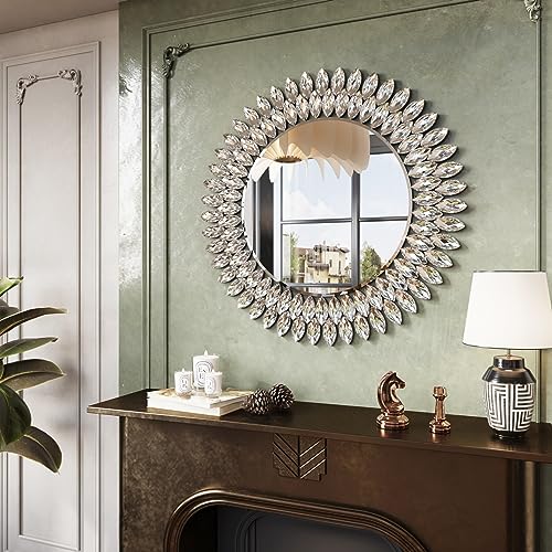26" Jeweled Luxury Round Decorative Wall Mirror