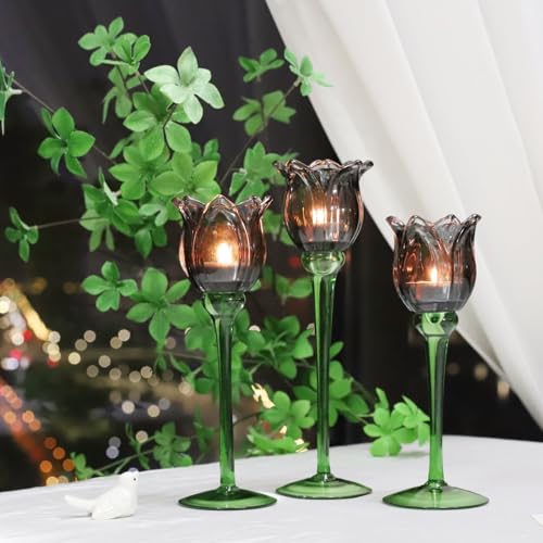 Light Black Flower Tealight Candle Holder Set of 3 Halloween Theme (3 Count)