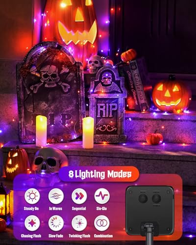 Solar Halloween Lights Orange and Purple (66 Foot)