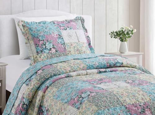 Lilac Rose Toile Lively Patchwork Quilt Set