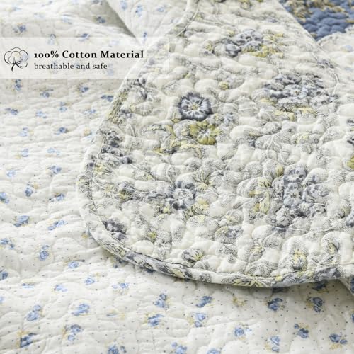 Quilt Set Queen Size Reversible Country Farmhouse Floral Real Patchwork Quilted Bedspread 3