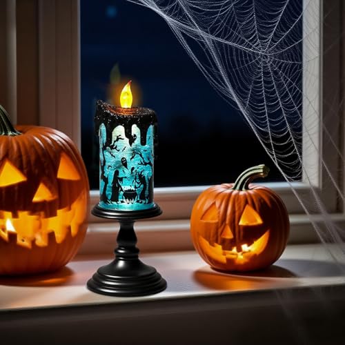 Halloween Witch Snow Globe Flameless Candle Battery Operated