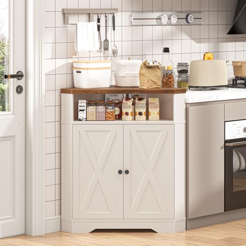 Small Corner Storage Cabinet with USB Ports and Outlets