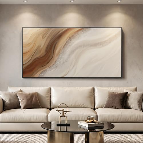 Large Framed Neutral Earth Tone Abstract Wall Art