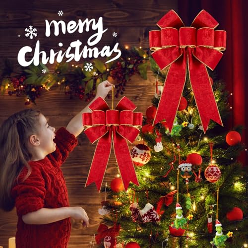 3pcs Large Christmas Bows Velvet Red Bows Holiday Red Christmas Bows Decorations for Wreath Velvet Bows Decor for Christmas Tree Topper