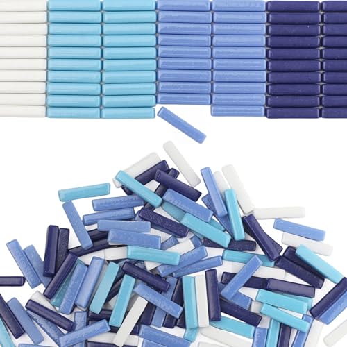 200g Assorted Blue Strips Glass Mosaic Tiles for Crafts Bulk (7.05 Ounce)