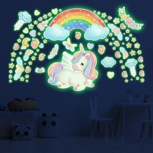 Large Unicorn and Rainbow Wall Decals Glow in The Dark
