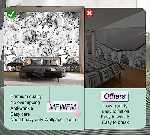 Gray Peonies Wallpaper Watercolor Floral Mural Wallpaper for Nursery