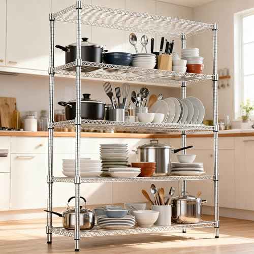 1750LBS 47.2" W 5 Tiers Shelf Steel Storage Shelves Metal Shelving Unit Steel Organizer Wire Rack for Home