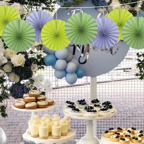 Green Party Decor Light Green Hanging Paper Fans Set 12inch DIY (30 Count)