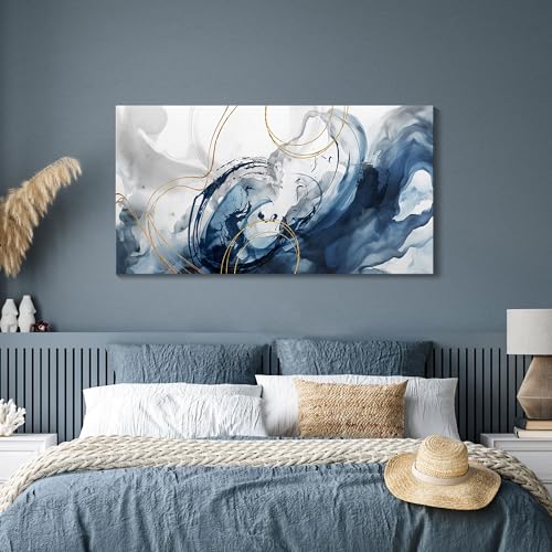 Abstract Canvas Wall Art Blue Pictures for Living Room Wall Decoration Large Modern Wall Art Office Artwork Wall Decor Graffiti Paintings for Bedroom 24×48in