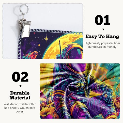 Blacklight Space Astronaut Tapestry UV Reactive Galaxy Planet Glow in Dark Tapestries Black Light Poster Neon Wall Hanging Art for bedroom Living Room