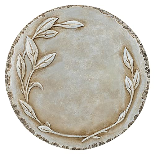 NAT & Jules Floral Laurel Wreath Leaves Pattern Dimensional Indoor Outdoor 12 inch Round Cast Resin Decorative Garden Stepping Stone