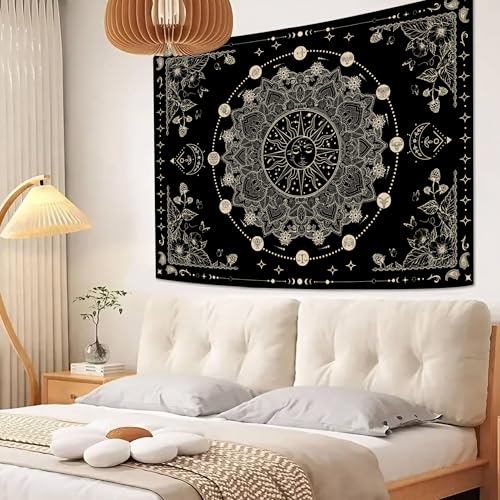 Sun and Moon Mandala Tapestry Boho Tapestry for Bedroom Black and White Tapestries Wall Hanging Living Room Wall Art and Home Decor 60x80