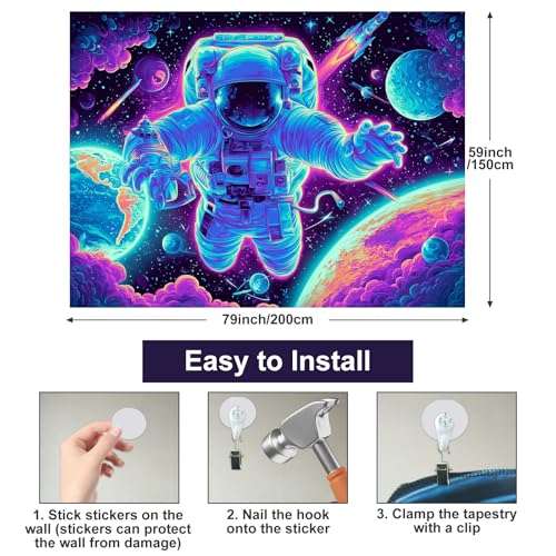 Blacklight Tapestry Galaxy Wall Hanging 78 x 59 Inch