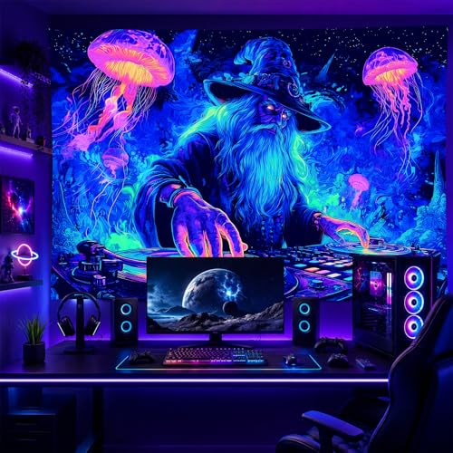Blacklight Tapestry Wizard DJ Party Backdrop 78 x 59 Inch