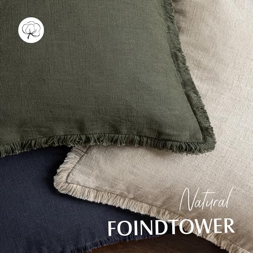 Decorative Linen Fringe Throw Pillow Covers 18×18 Dark Green (2 Count)