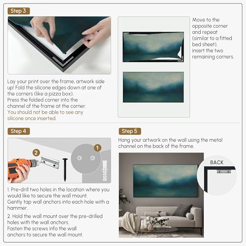 36"x72" Extra Large Framed Wall Art Misty Blue Landscape Abstract Ocean and Sky Illustration for Home Living Room Bedroom Decor