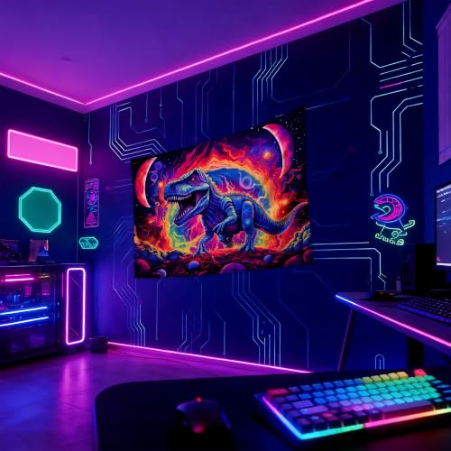 Blacklight Dinosaur Tapestry Wall Hanging Black Light Tapestries Uv Glow in the Dark Dino Poster for Teen Boys Room Bedroom 39.1" L x 59.1" W