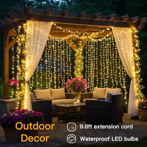 200 LED Curtain Lights Fairy Lights with Remote Bedroom 6.5x6.5ft