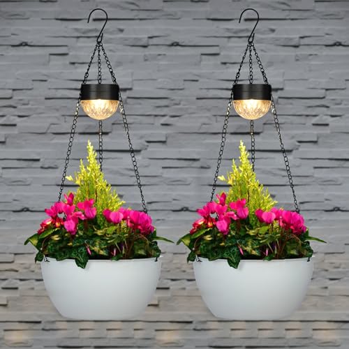 2 Packs Solar Hanging Basket Planters for Plants Outdoor