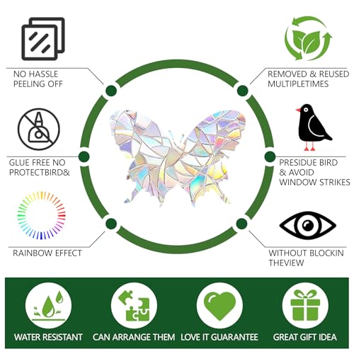 56 Pcs Butterfly Rainbow Prism Window Stickers for Birds (4 Count)