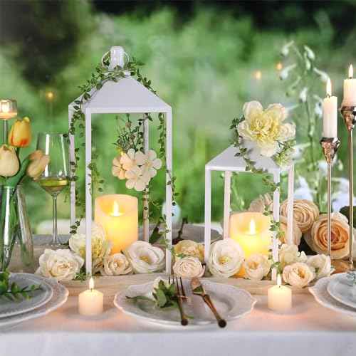 2 Pcs Wedding Lanterns Decorative with Candles White Farmhouse Lanterns (2 Count)