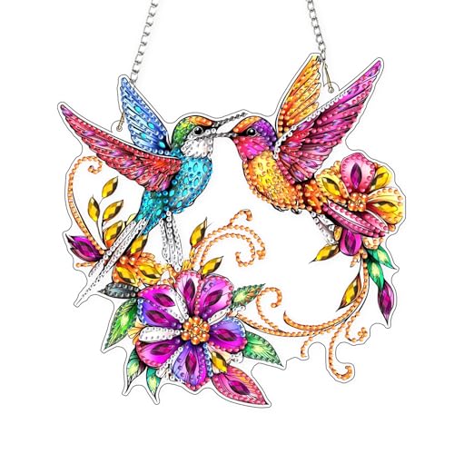 DIY Colorful Hummingbirds Diamond Painting Hanging Ornament