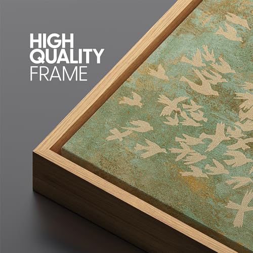 Extra Large Framed Canvas Print Wall Art Rustic Birds in Flight Abstract Pattern Antique Retro Fine Art Illustrations Decorative Colorful for Bedroom