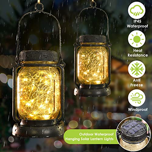 4 Pack Solar Mason Jar Hanging Lantern with Stakes (4 Count)